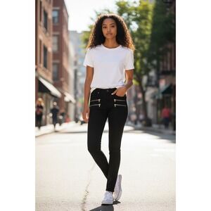 Paige Black Skinny Jeans Women Size 26 Double Zipper Accents Stretch Denim